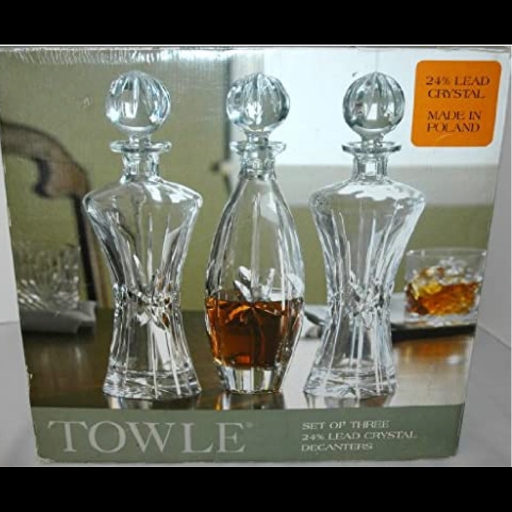 24% Lead Towle Crystal Decanters.  Set of Three.